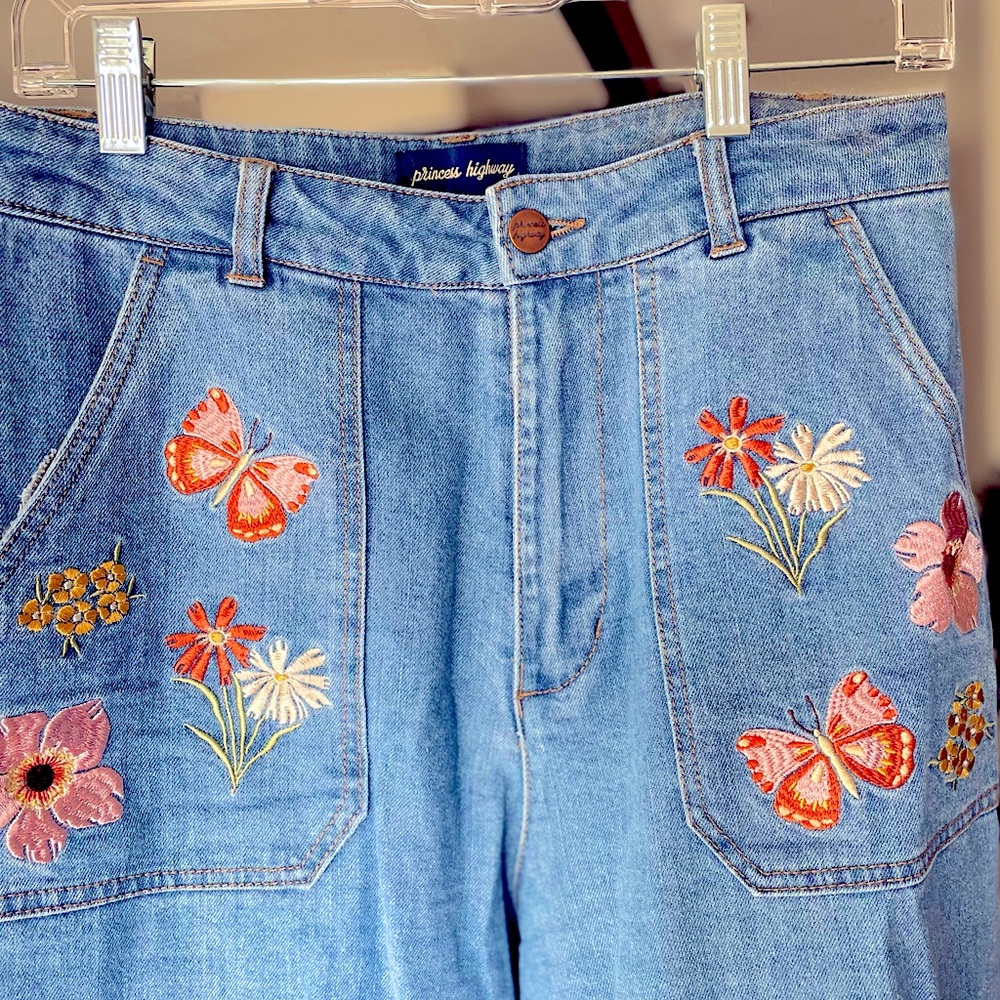 🦋 Princess Highway Embroidered Butterfly Jeans 🦋 Cottagecore🦋 US 6 • AU 10 🦋